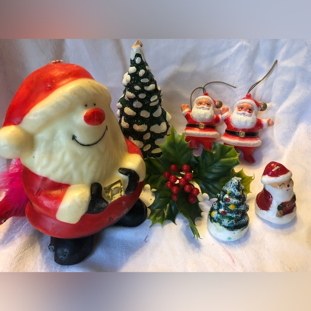 Collection of Vintage Christmas Candles and decor